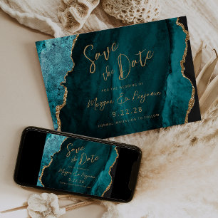 Save The Date Turquoise Blue Agate Script Wedding Enregistrer la