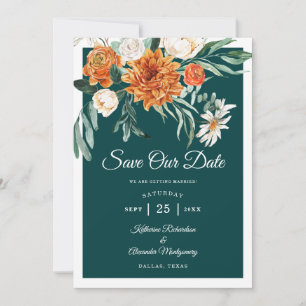 Save The Date Turquoise Burnt Orange Élégant Automne Floral Mari