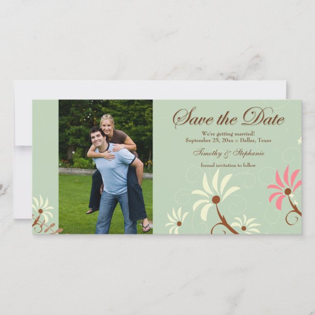 Save The Date Turquoise doux + crème mariage floral enregistrer  (Devant)
