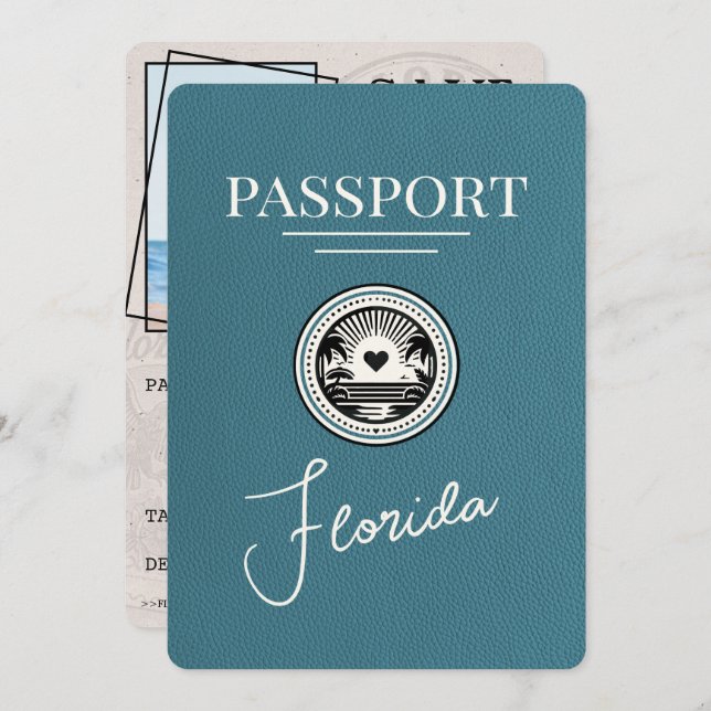 Save The Date Turquoise Florida Passeport Enregistrer La Date (Devant / Derrière)