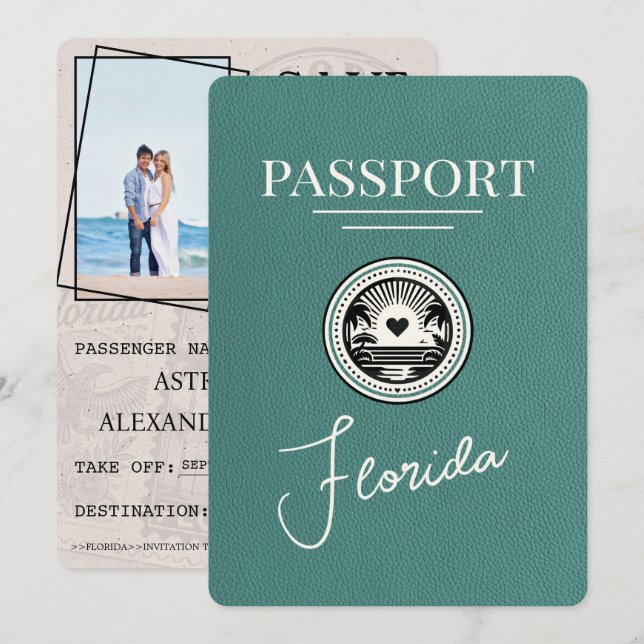 Save The Date Turquoise Florida Passeport Enregistrer La Date (Devant / Derrière)
