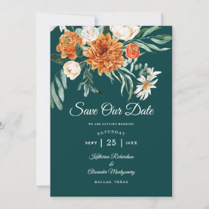 Save The Date Turquoise foncé Terracotta Automne Floral Photo Ma
