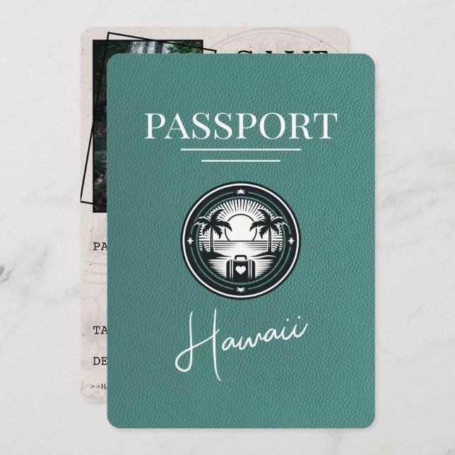Save The Date Turquoise Hawaii Passeport Enregistrer La Date (Devant / Derrière)