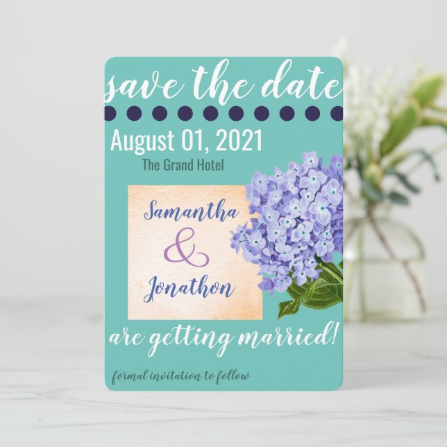 Save The Date Turquoise Hydrangea Enregistrer la date Mariage Ca (Debout devant)
