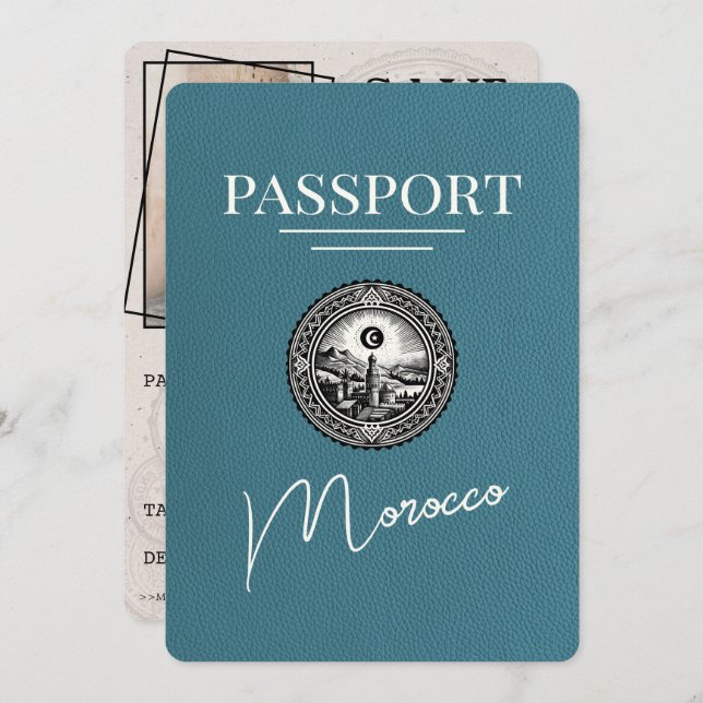 Save The Date Turquoise Maroc Passeport Enregistrer La Date (Devant / Derrière)