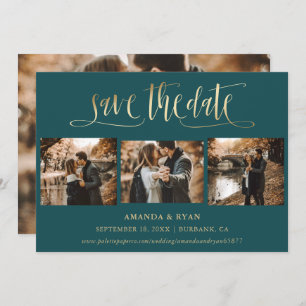 Save The Date Turquoise moderne et Mariage or 4 Photo Enregistre