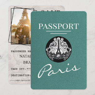 Save The Date Turquoise Paris Passport Enregistrer La Date