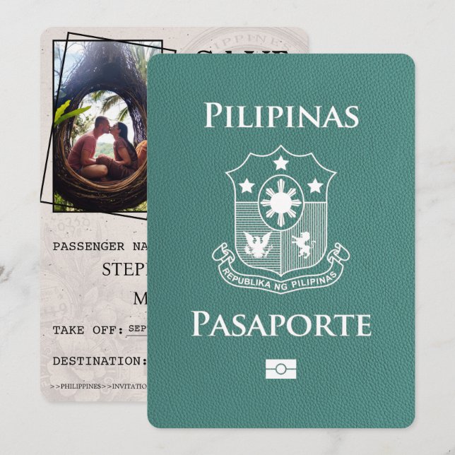 Save The Date Turquoise Philippines Passeport Enregistrer La Dat (Devant / Derrière)