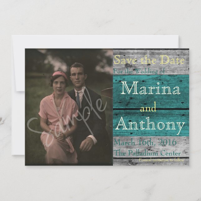 Save The Date Turquoise Rustic Splash Enregistrer la date n° 1 (Devant)