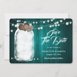 Save The Date Turquoise rustique Mason Jar Bois Chaîne Lumière M