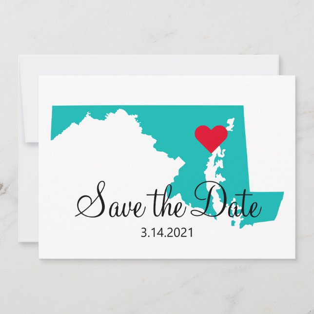 Save The Date Turquoise Sarcelle Aquarelle Destination Maryland (Devant)