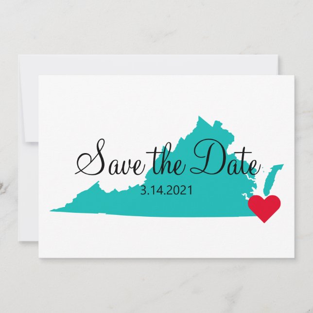 Save The Date Turquoise sarcelle aquarelle destination Virginie (Devant)