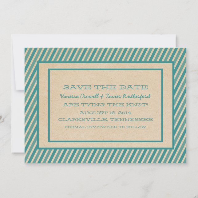 Save The Date Turquoise Trendy Stripes Enregistrer l'Invitation  (Devant)