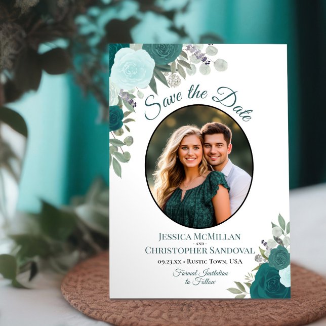 Save The Date Turquoise & Turquoise Elegant Floral Boho Mariage  (Créateur téléchargé)