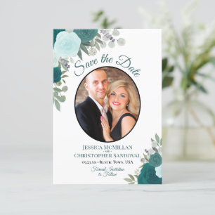 Save The Date Turquoise & Turquoise Elegant Floral Boho Mariage