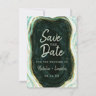 Save The Date Turquoise Vert & Or Agate Marbre Géode Moderne