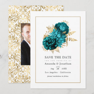 Save The Date Turquoise Vintage - Mariage Floral Doré et Sarcell