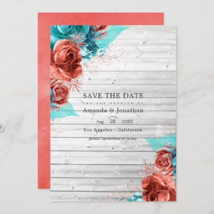 Save The Date Turquoise Vintage rustique et Mariage floral de co