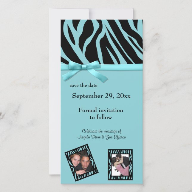 Save The Date Turquoise Zebra Enregistrer La Date Annonce (Devant)