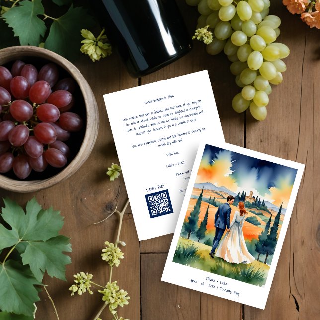Save The Date Tuscany Italy Colorful Field Landscape Wedding  (Tuscany Italy Colorful Field Landscape Wedding Couple Illustration Save the Dates Cards.)