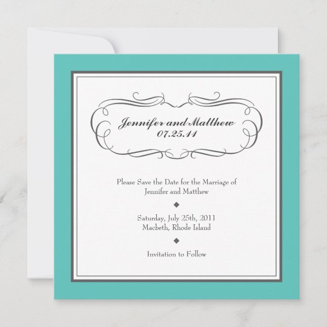 Save The Date Tuxedo Enregistrer la date - Turquoise et Grey (Devant)