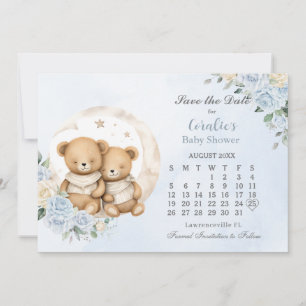 Save The Date Twins Sleeping Bears Lune Bleu Baby shower Floral