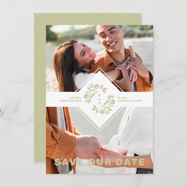 Save The Date Two Photos Minimalist Floral Collage Wedding (Devant / Derrière)