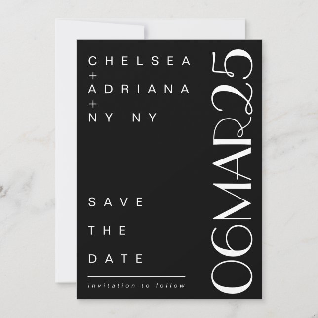Save The Date Typographie Art Déco Mariage noir blanc (Devant)
