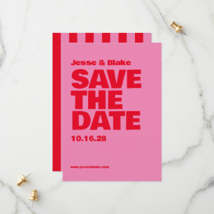 Save The Date Typographie audacieuse, mariage rose et rouge