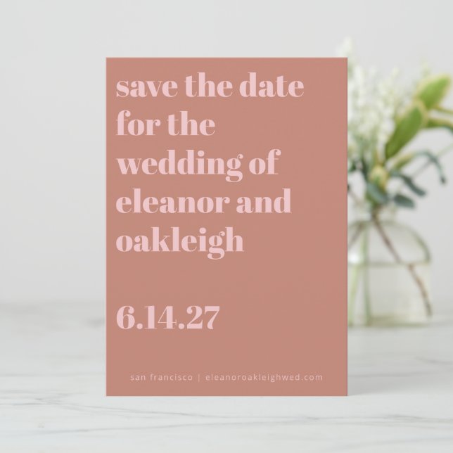 Save The Date Typographie audacieuse Terracotta Blush Mariage mo (Debout devant)