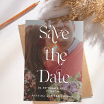 Save The Date Typographie blanche moderne Style Vellum<br><div class="desc">Un moderne enregistrer la date annonce avec votre photo préférée superposée avec "enregistrer la date" dans la police d'affichage moderne blanc serif. La couleur de cette option est modifiable.</div>