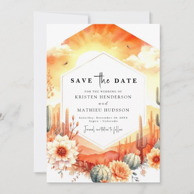 Save The Date Typographie classique Cactus Mariage (Devant)