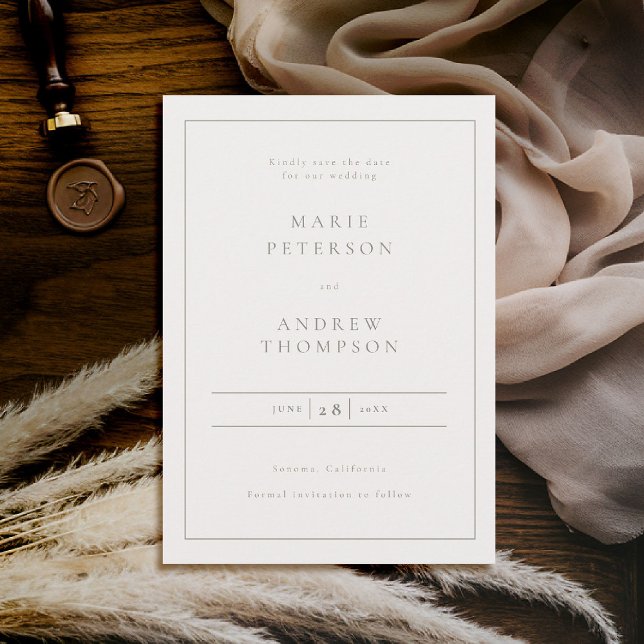 Save The Date Typographie classique formelle Mariage de trame De (classic wedding save the date card elegant frame formal traditional ecru black tie typography)