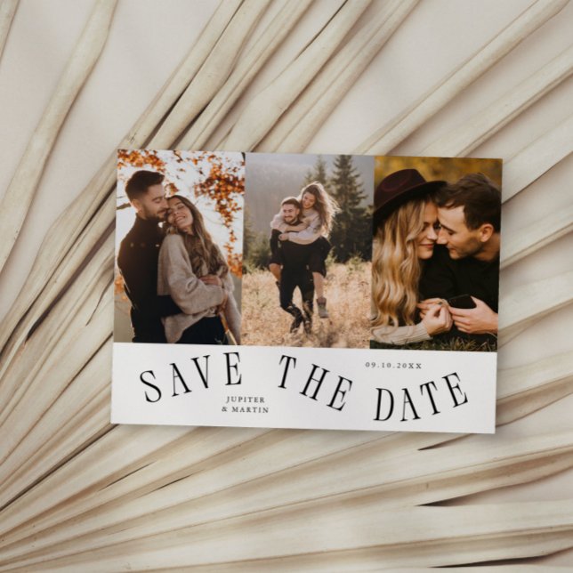 Save The Date Typographie Courbe Multi Photo Blanc (Créateur téléchargé)