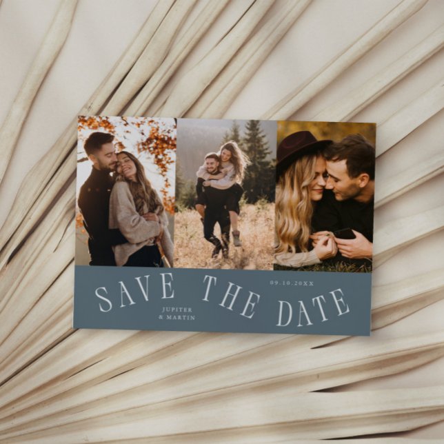 Save The Date Typographie Courbe Multi Photo Bleu Ardoise (Créateur téléchargé)