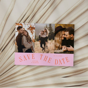 Save The Date Typographie Courbe Multi Photo Orange Rose