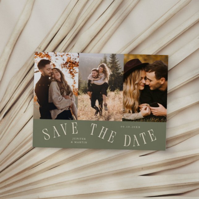 Save The Date Typographie Courbe Multi Photo Vert Sauge (Créateur téléchargé)