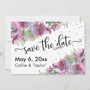 Save The Date Typographie de Confetti en or fleur sauvage Enregi
