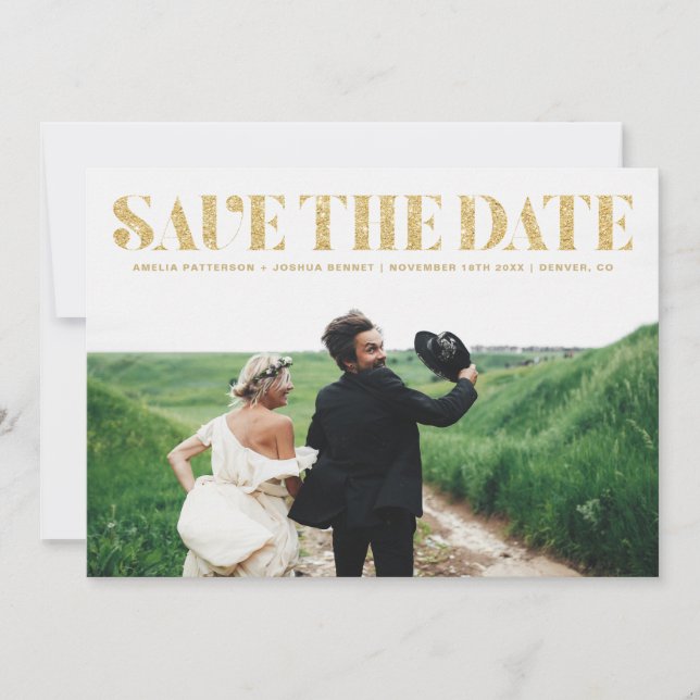Save The Date Typographie de la Parties scintillant d'or Faux Ph (Devant)