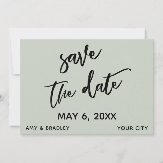 Save The Date Typographie de mariage vert sauge écriture décontr (Devant)