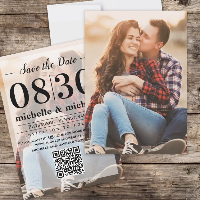Save The Date Typographie de photo Enregistrer la date QR Code m (Créateur téléchargé)