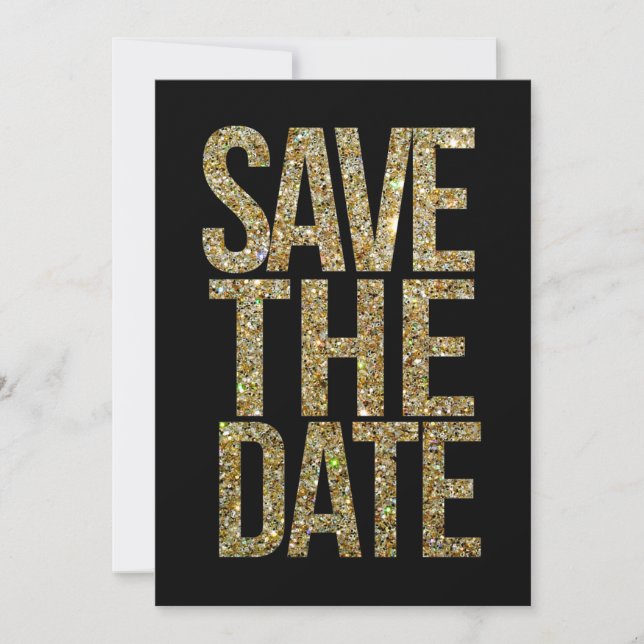 Save The Date Typographie de sauvegarde Black & Gold Glitter (Devant)