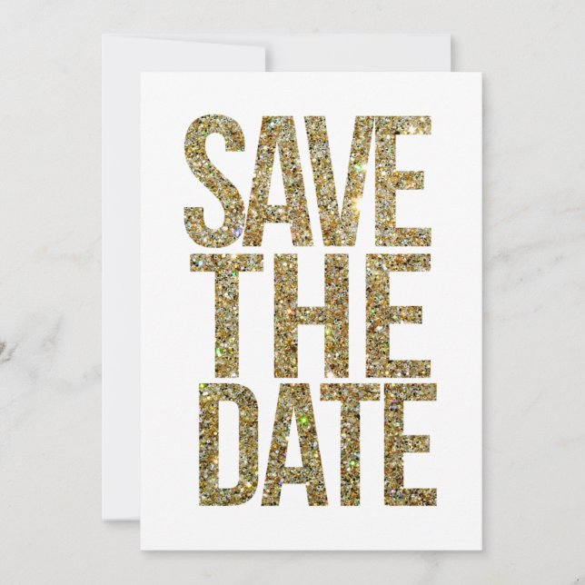 Save The Date Typographie de sauvegarde de date Blanc & Or Paill (Devant)