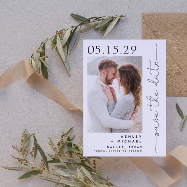 Save The Date Typographie de script à la main simple 2 Photo (Save Your Date in Style! Elegant & Personalizable Wedding Card. 💍💌 [Add Details])