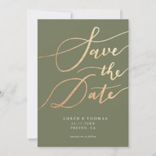 Save The Date Typographie de script Gold Green