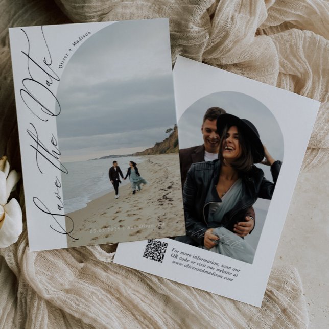 Save The Date Typographie de script moderne | Code QR Photo Demi (Créateur téléchargé)