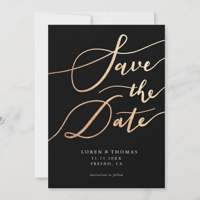 Save The Date Typographie de script noir or Enregistrer la date (Devant)