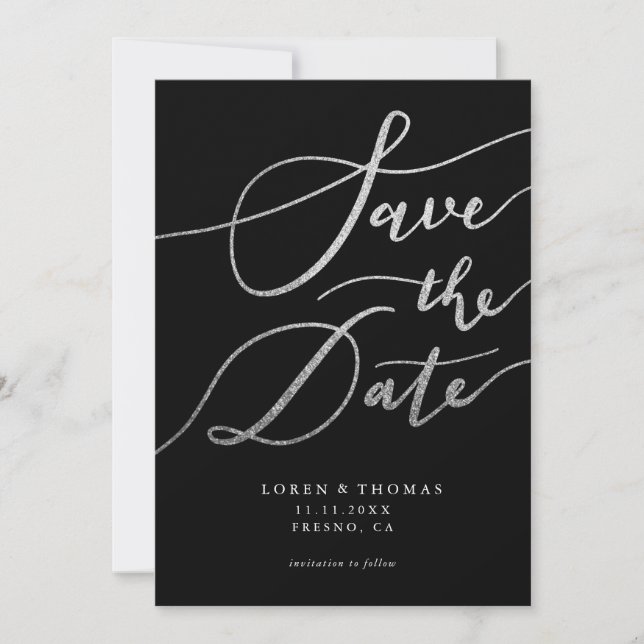 Save The Date Typographie de script noir Parties scintillant arg (Devant)