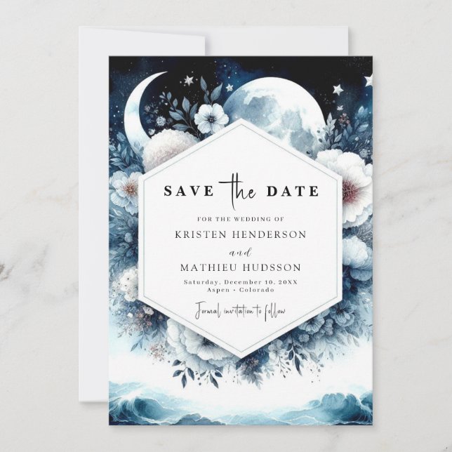 Save The Date Typographie de Terre Mariage Lune (Devant)