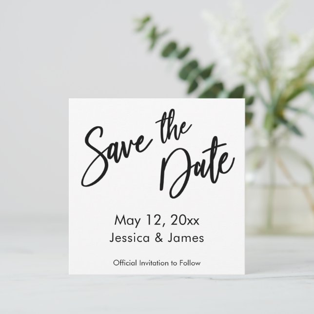 Save The Date Typographie d'écriture moderne simple Noir & Blanc (Debout devant)